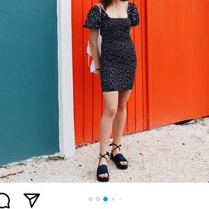 Urban Outfitters shirred bodycon dress with puff sleeves